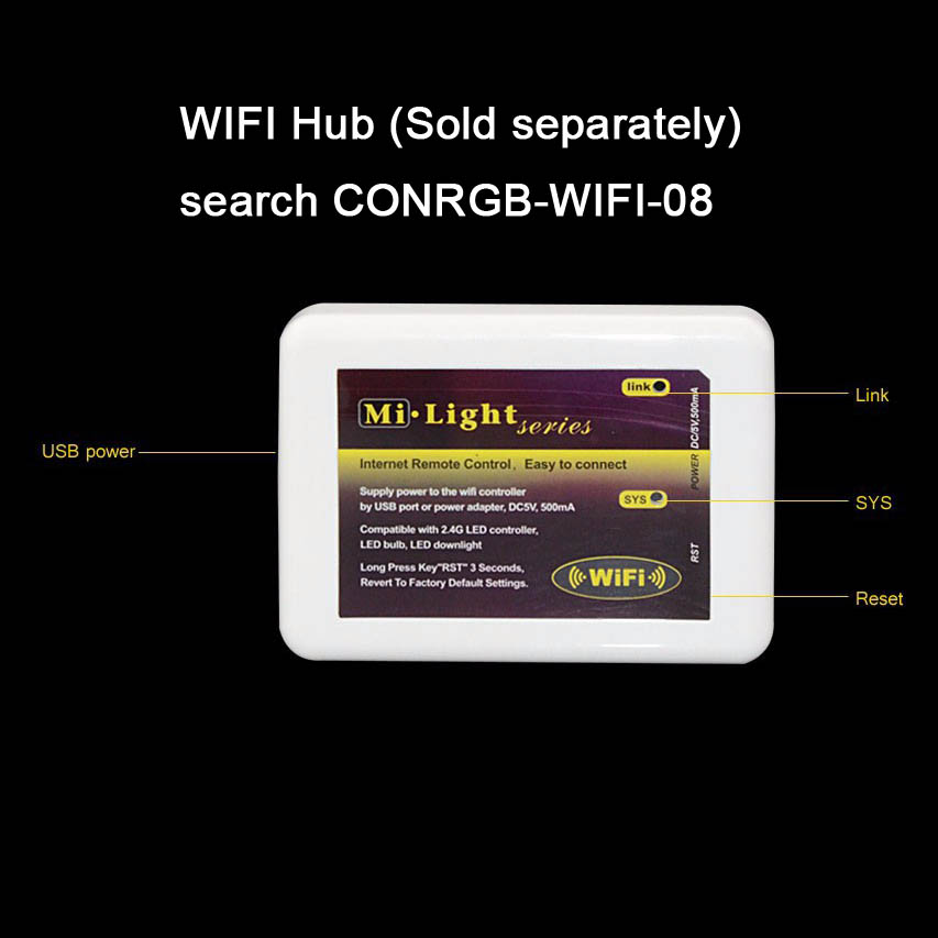 DC12/24V Max 24A 6A4CH, Smartphone or Tablet WiFi Compatible RGB+White Multi Zone 2.4GHz Controller With WIFI Hub For RGBW LED Light Strips DC12/24V Max 24A 6A4CH, Smartphone or Tablet WiFi Compatible RGB+White Multi Zone 2.4GHz Controller With WIFI Hub For RGBW LED Light Strips